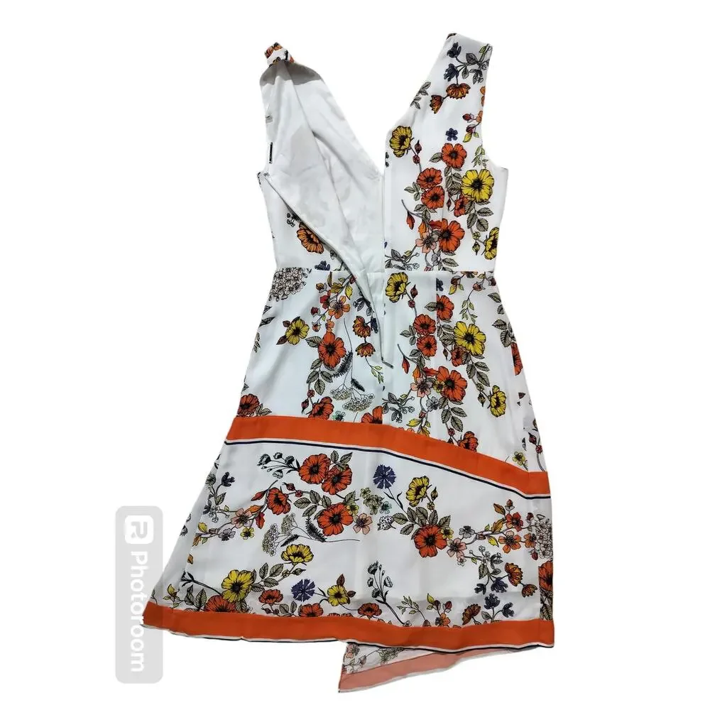 Elie Tahari Women's Jannele Orange Floral Sleeveless Fit & Flare Dress | Size‎ 4